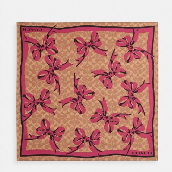 Coach Accessories - NWT Coach Signature Bow Print Silk Bandana CZ527 in Tan pink